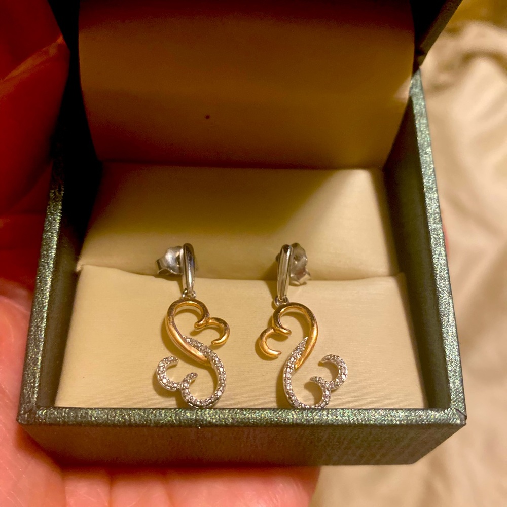 Mappins Sterling silver drop earrings with diamond chips